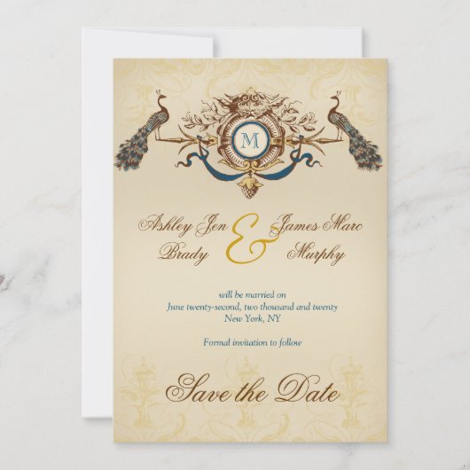 ロマンチックな孔雀の結婚発表 セーブザデート (正面)