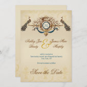 ロマンチックな孔雀の結婚発表 セーブザデート (正面/裏面)