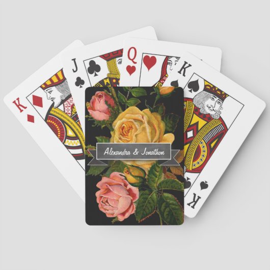 ロマンチックな家宝ヴィンテージフローラバラオンブラック トランプ (裏面)