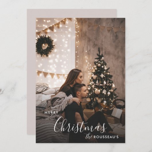 ロマンチックな居心地の良いカップルのクリスマスホリデーフォト シーズンカード (正面/裏面)