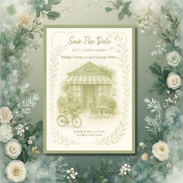 ロマンチックな屋外ウェディングのセージグリーンのSave the Date 招待状