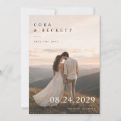 ロマンチックな山の夕日結婚式の写真 セーブザデート (正面)