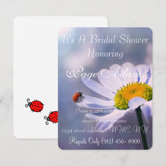ロマンチックな幸運レディバグブライダルシャワー運命 招待状 (正面/裏面)