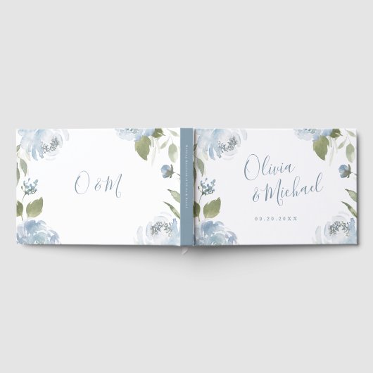 ロマンチックな庭のほこりっぽい青結婚フローラ ゲストブック (全面)