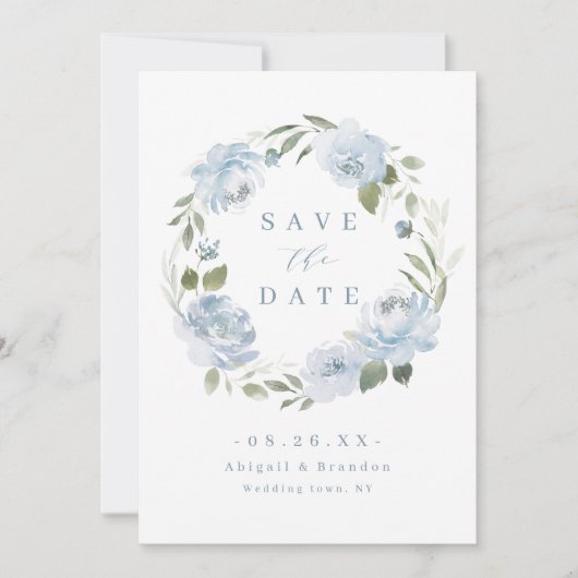 ロマンチックな庭のほこりっぽい青結婚フローラ セーブザデート (正面)