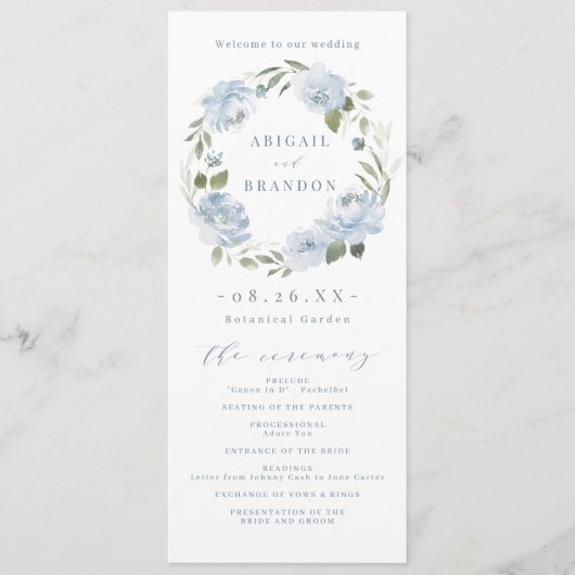 ロマンチックな庭のほこりっぽい青結婚フローラ プログラム (正面)