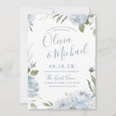 ロマンチックな庭のほこりっぽい青結婚フローラ 招待状 (正面)