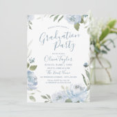ロマンチックな庭のダスティーブルーの花の卒業パーティー 招待状 (スタンド正面)