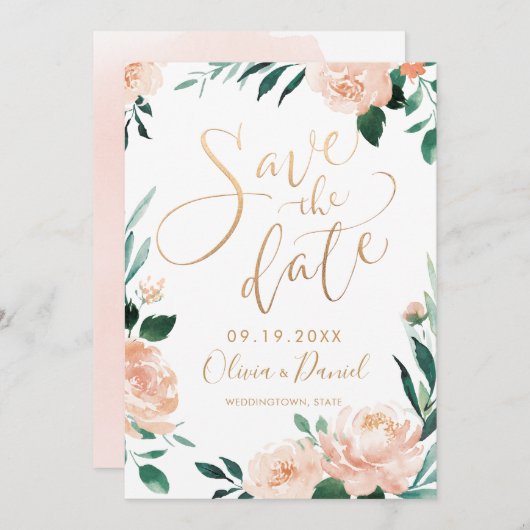 ロマンチックな庭のフローラ書の日付を保存 セーブザデート (正面/裏面)