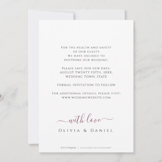 ロマンチックな庭のフローラ書道の計画の変更 招待状 (裏面)