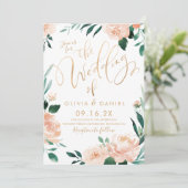 ロマンチックな庭の書道の桃のフローラ結婚の 招待状 (スタンド正面)