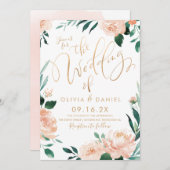 ロマンチックな庭の書道の桃のフローラ結婚の 招待状 (正面/裏面)