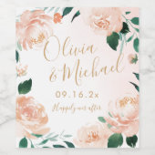 ロマンチックな庭の桃のフローラのカップルの名前 ワインラベル (シングルラベル)