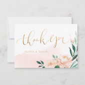 ロマンチックな庭の桃のフローラ書感謝していのユー サンキューカード (正面)