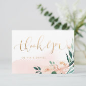 ロマンチックな庭の桃のフローラ書感謝していのユー サンキューカード (スタンド正面)