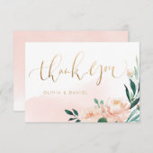 ロマンチックな庭の桃のフローラ書感謝していのユー サンキューカード (正面/裏面)