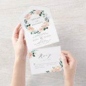 ロマンチックな庭の桃のフローラ結婚リースのすべての内 オールインワン招待状 (貼ってはがせる)