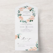 ロマンチックな庭の桃のフローラ結婚リースのすべての内 オールインワン招待状 (内側)