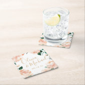 ロマンチックな庭の桃の水色のフローラ結婚ズ スクエアペーパーコースター (インサイチュ)