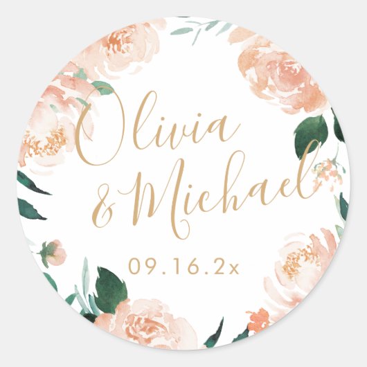 ロマンチックな庭の桃の水色のフローラ結婚ズ ラウンドシール (正面)