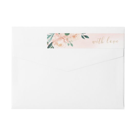 ロマンチックな庭の桃の水色のフローラ結婚ズ ラップアラウンドラベル (裏面)