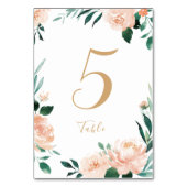 ロマンチックな庭の桃結婚フローラのテーブルカード テーブルナンバー (裏面)