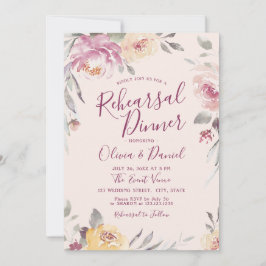 ロマンチックな庭の水の色のフローラリハーサルディナー 招待状