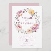 ロマンチックな庭の水の色結婚のフローラ 招待状 (正面/裏面)