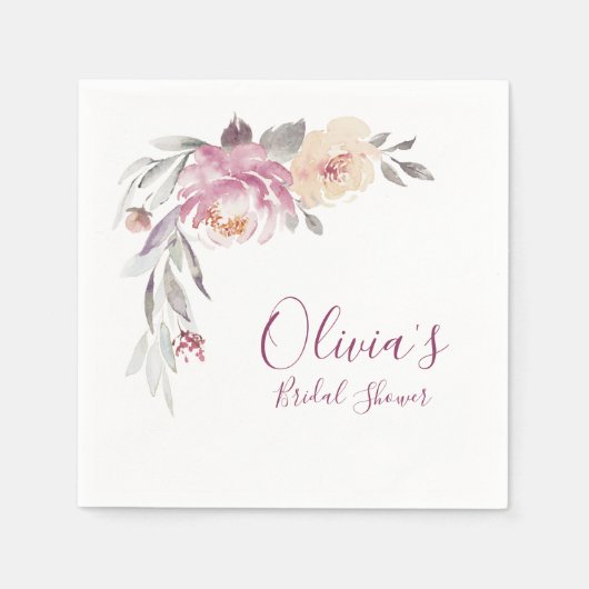 ロマンチックな庭の水彩フローラブライダルシャワー スタンダードカクテルナプキン (正面)