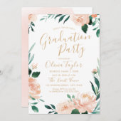 ロマンチックな庭の水彩フローラ卒業パーティー 招待状 (正面/裏面)