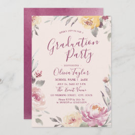 ロマンチックな庭の水彩フローラ卒業パーティー 招待状