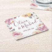 ロマンチックな庭の水色のフローラカップルの名前 スクエアペーパーコースター (アングル)