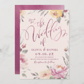 ロマンチックな庭の水色のフローラ結婚ズ 招待状 (正面/裏面)