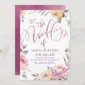 ロマンチックな庭の水色のフローラ結婚ズ 招待状 (正面/裏面)