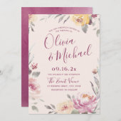 ロマンチックな庭の水色のフローラ結婚ズ 招待状 (正面/裏面)