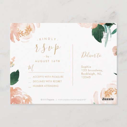 ロマンチックな庭の水色フローラ結婚式RSVP ポストカード (裏面)