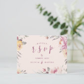 ロマンチックな庭の水色フローラ結婚式RSVP ポストカード (スタンド正面)