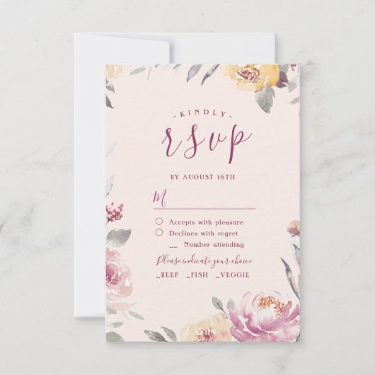 ロマンチックな庭の水色フローラ結婚式RSVP 出欠カード (正面)