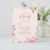 ロマンチックな庭の水色フローラ結婚式RSVP 出欠カード (スタンド正面)
