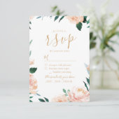 ロマンチックな庭の水色フローラ結婚式RSVP 出欠カード (スタンド正面)