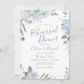 ロマンチックな庭ほこりっぽい青いフローラリハーサルディナー 招待状 (正面)