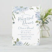ロマンチックな庭ほこりっぽい青いフローラリハーサルディナー 招待状 (スタンド正面)