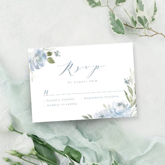 ロマンチックな庭ほこりっぽい青いフローラ結婚式RSVP車 出欠カード