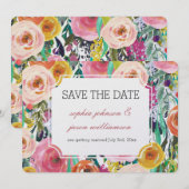 ロマンチックな庭園のカラフルな花たち　結婚式の日程を保存 招待状 (正面/裏面)