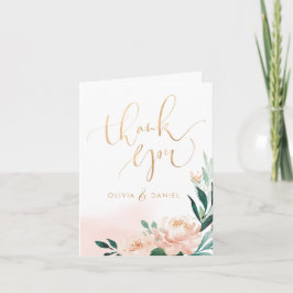 ロマンチックな庭園の桃の花のカリグラフィー感謝 サンキューカード