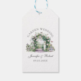 ロマンチックな庭園の結婚式フローラアーチ噴水 ギフトタグ