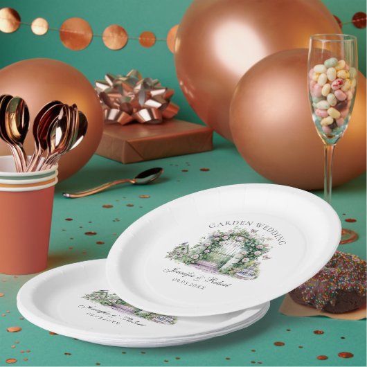 ロマンチックな庭園の結婚式フローラアーチ噴水 ペーパープレート (複数)