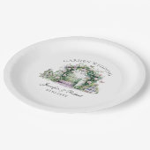 ロマンチックな庭園の結婚式フローラアーチ噴水 ペーパープレート (アングル)