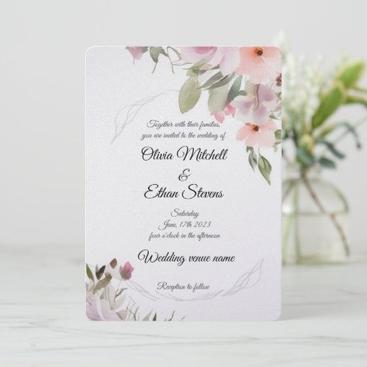 ロマンチックな庭園の結婚式招待状カード 招待状 (スタンド正面)