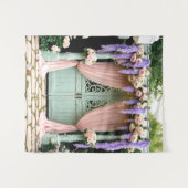 ロマンチックな庭園の結婚式背景 タペストリー (正面(横))